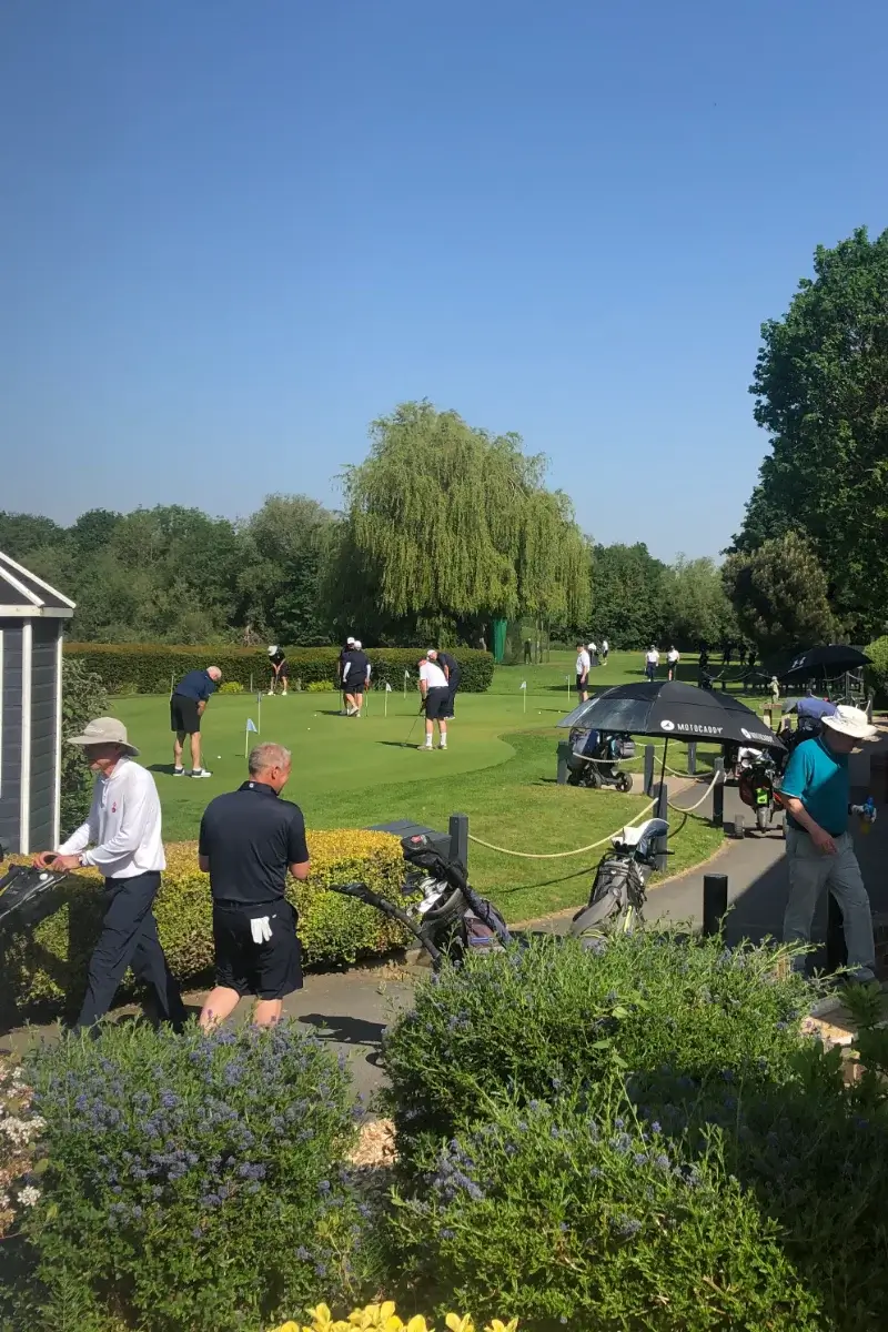 The putting green full of visiting golfers